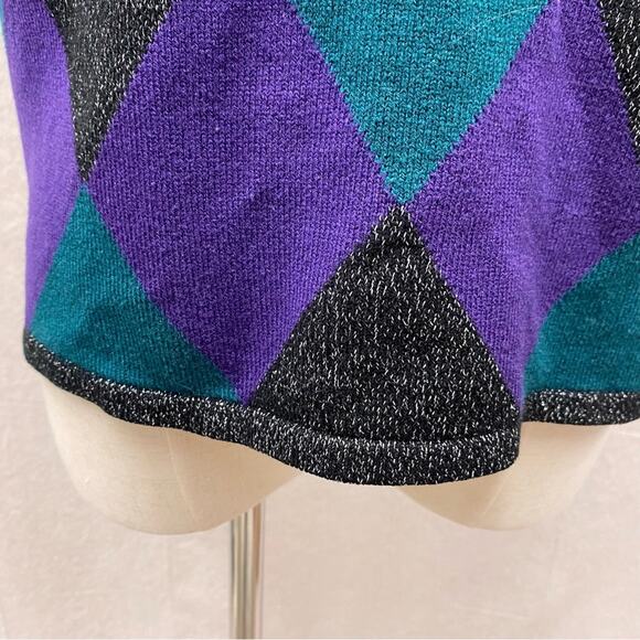 Vintage 90s argyle metallic accent sleeveless mock neck sweater Size‎ Small - Picture 2 of 12